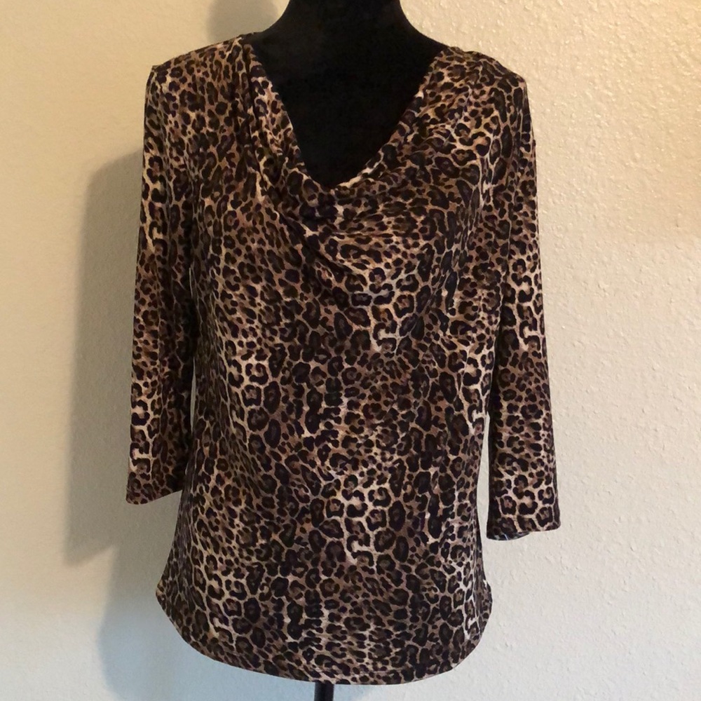 Ellen Tracy Cheetah Cowl Top Size M